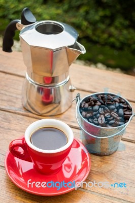 Red Cup Of Hot Espresso Shot Stock Photo