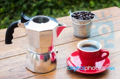 Red Cup Of Hot Espresso Shot Stock Photo