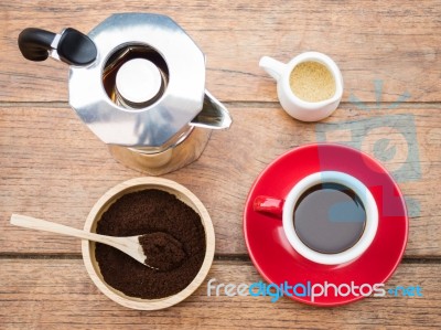 Red Cup Of Hot Espresso Shot Stock Photo