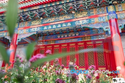 Red Door Chinese Style Temple Stock Photo