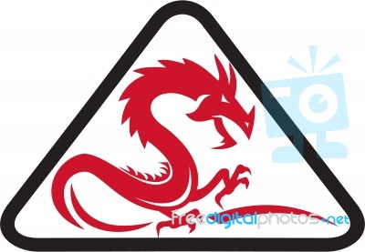 Red Dragon Silhouette Triangle Retro Stock Image