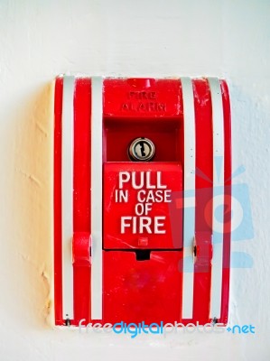 Red Emergency Fire Alarm Pulling Switch Stock Photo