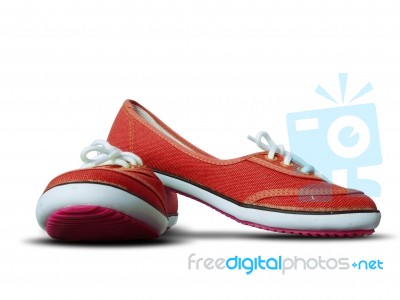 Red Fabric Shoes Stock Photo