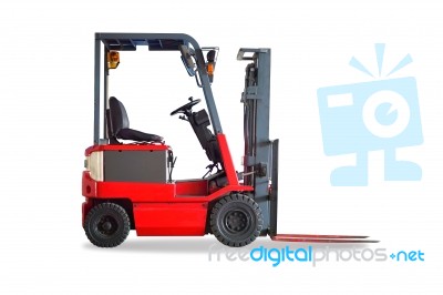 Red Forklift Truck Shot On White Background Stock Photo