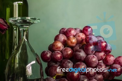 Red Grapes And Wine Glasses Stock Photo