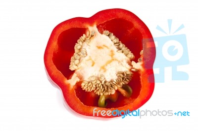 Red Halved Bell Pepper Stock Photo