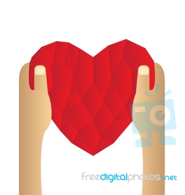 Red Heart Abstract As Low Poly On Hand Stock Image