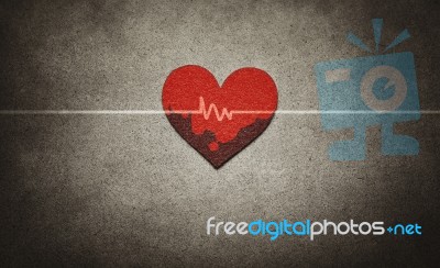 Red Heart And Heartbeat Stock Photo