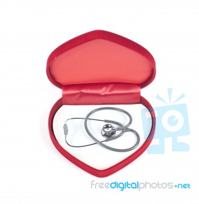 Red Heart Box With Stethoscope Stock Photo