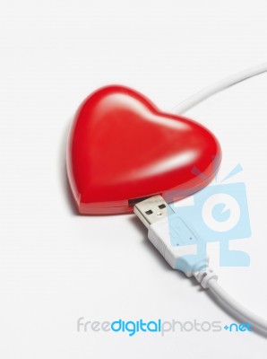 Red Heart Connect With USB Stock Photo