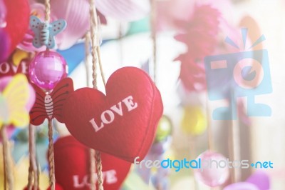 Red Heart Hanging For Festival Stock Photo