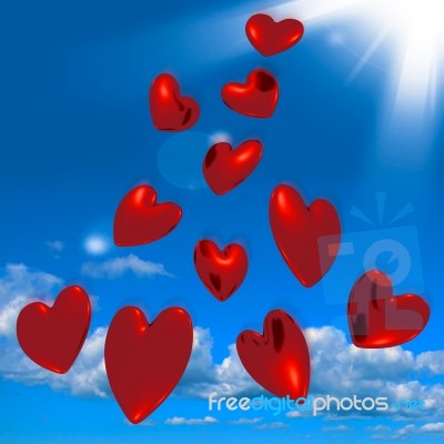 Red Hearts Falling From Sky Stock Image