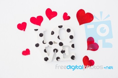 Red Hearts On White Snow Stock Photo