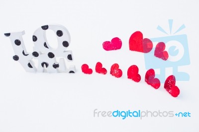 Red Hearts On White Snow Stock Photo