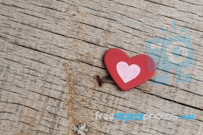 Red Hearts On Wooden Stock Photo