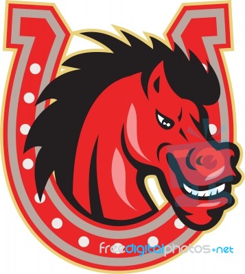 Red Horse Head Horseshoe Stock Image