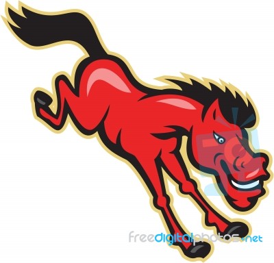 Red Horse Jumping Cartoon Stock Image