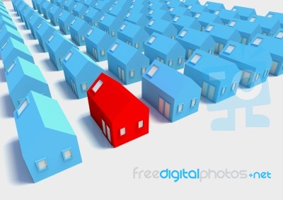 Red House Among Blue Stock Image