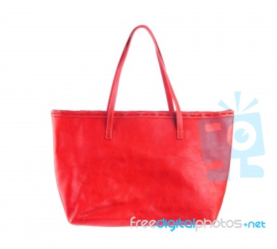 Red Leather Holding Female Fashion Hand Bag Isolated Background Stock Photo