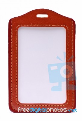 Red Leather Name Tag Stock Photo