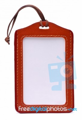 Red Leather Name Tag Stock Photo