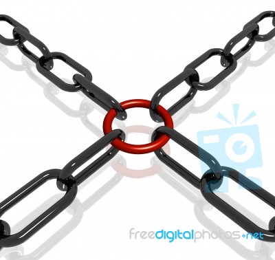 Red Link Chain Shows Strength Security Stock Image