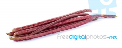 Red Long Bean On White Background Stock Photo