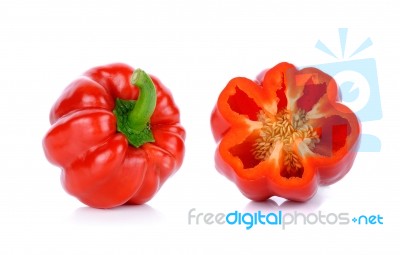 Red Paprika Isolated On The White Background Stock Photo