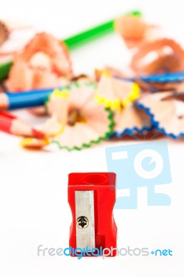 Red Pencil Sharpener Stock Photo