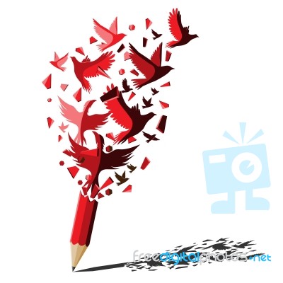 Red Pencil With Birds Freedom Concept Stock Image