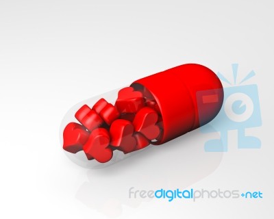 Red Pill Filled With Hearts Stock Image