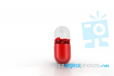 Red Pill Filled With Hearts, Medical Concept Stock Image