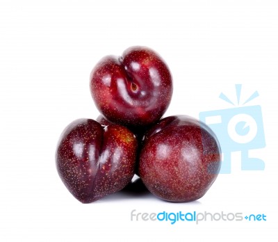 Red Plum Fruit Isolated On The White Background Stock Photo