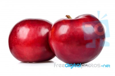 Red Plum Isolated On The White Background Stock Photo