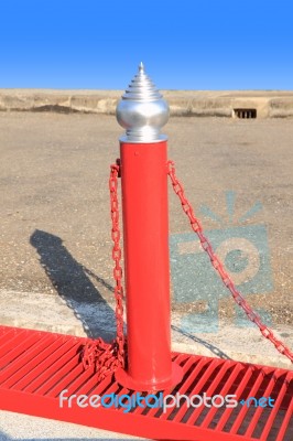 Red Pole For Chain Car Protected Stock Photo