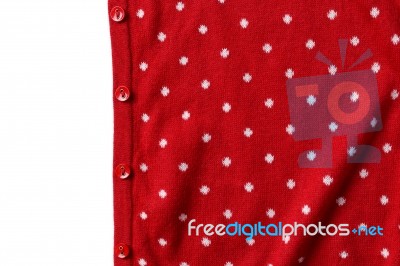 Red Polka Dot Knit Sweater With Button Stock Photo