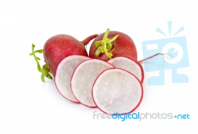 Red Radish With Sliced Isolated Stock Photo