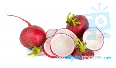 Red Radish With Sliced Isolated On The White Stock Photo