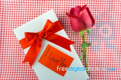 Red Rose With Message Card Image Of Valentines Day Stock Photo