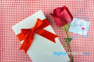 Red Rose With Message Card Image Of Valentines Day Stock Photo