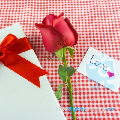 Red Rose With Message Card Image Of Valentines Day Stock Photo