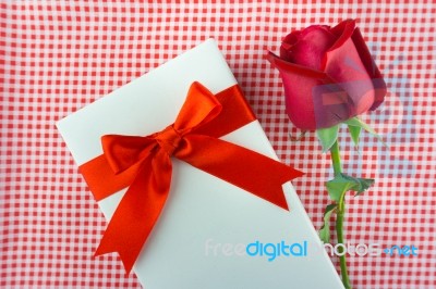 Red Rose With Message Card Image Of Valentines Day Stock Photo