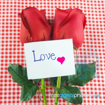 Red Rose With Message Card Image Of Valentines Day Stock Photo