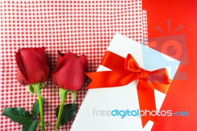 Red Rose With Message Card Image Of Valentines Day Stock Photo