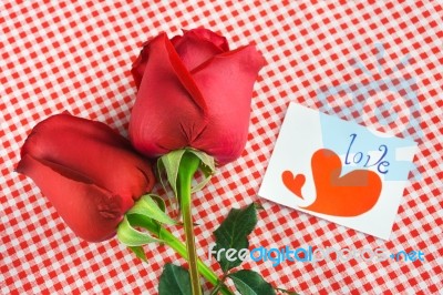 Red Rose With Message Card Image Of Valentines Day Stock Photo