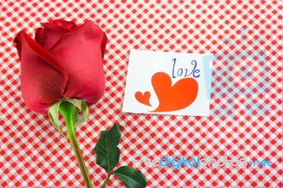 Red Rose With Message Card Image Of Valentines Day Stock Photo