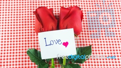 Red Rose With Message Card Image Of Valentines Day Stock Photo