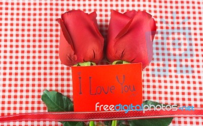 Red Rose With Message Card Image Of Valentines Day Stock Photo