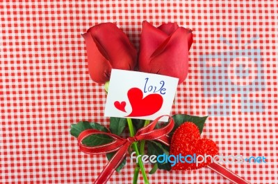 Red Rose With Message Card Image Of Valentines Day Stock Photo