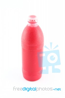 Red Sauce Plastic Bottle On White Background Stock Photo